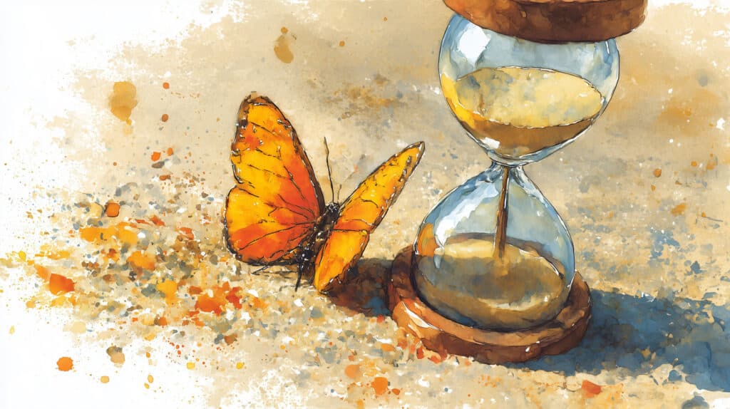 Watercolor hourglass and butterfly illustration